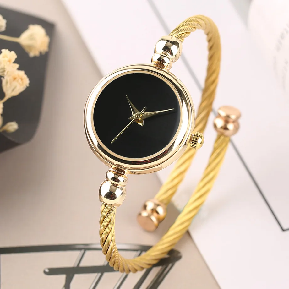Minimalist Women Watches Gold Stainless Steel Bracelet Blank Surface Slim European Style Girls Quartz Wristwatch Ladies          (8)