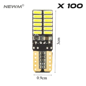 

100pcs CANBUS T10 24 LED 4014 SMD Light bulbs W5W 2825 158 192 168 194 T10 w5w White LED 24 smd