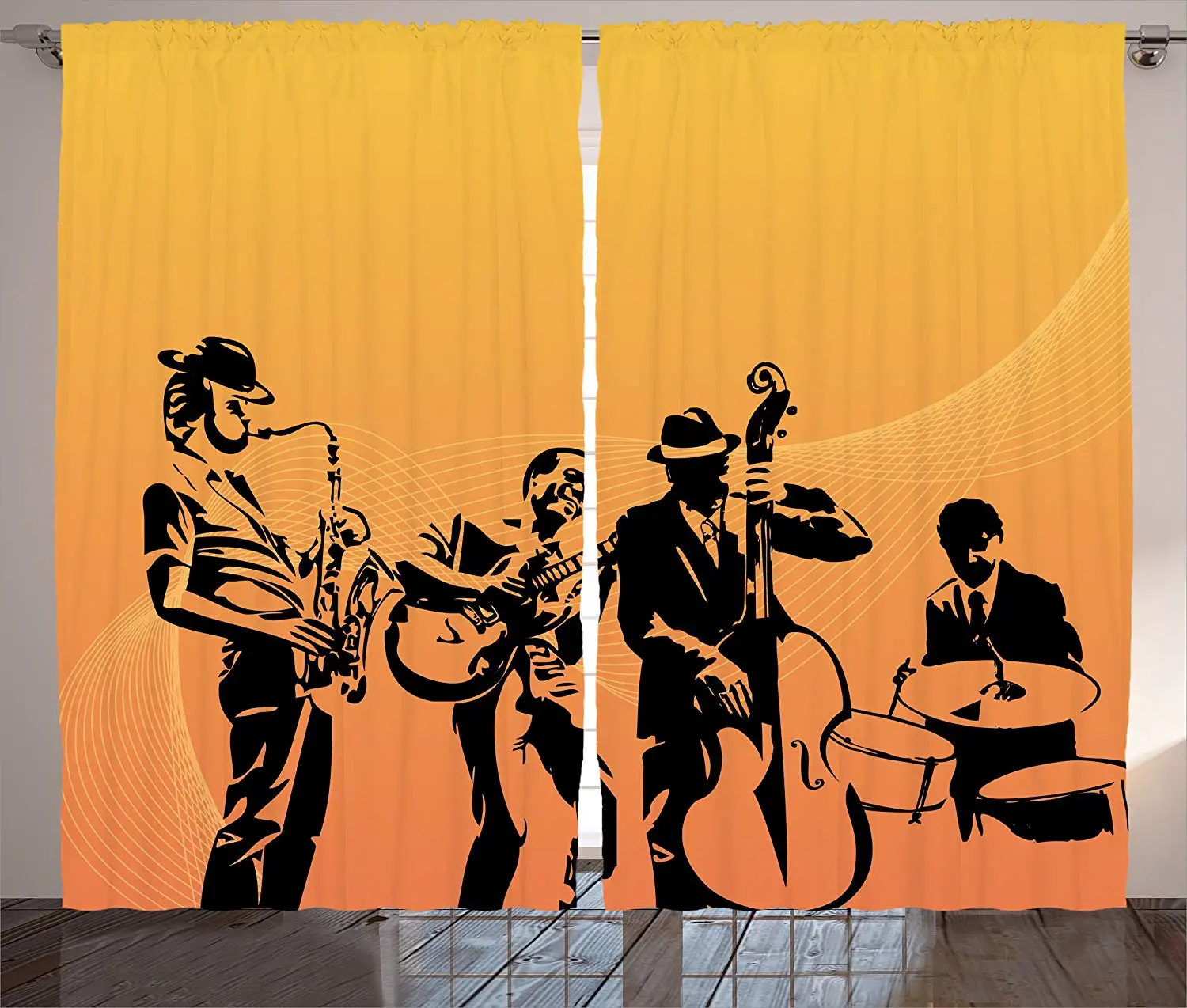 Джазовая Музыка Декор шторы силуэт джазовой четверки выступления на сцене акустическая страсть старый стиль Искусство гостиная спальня