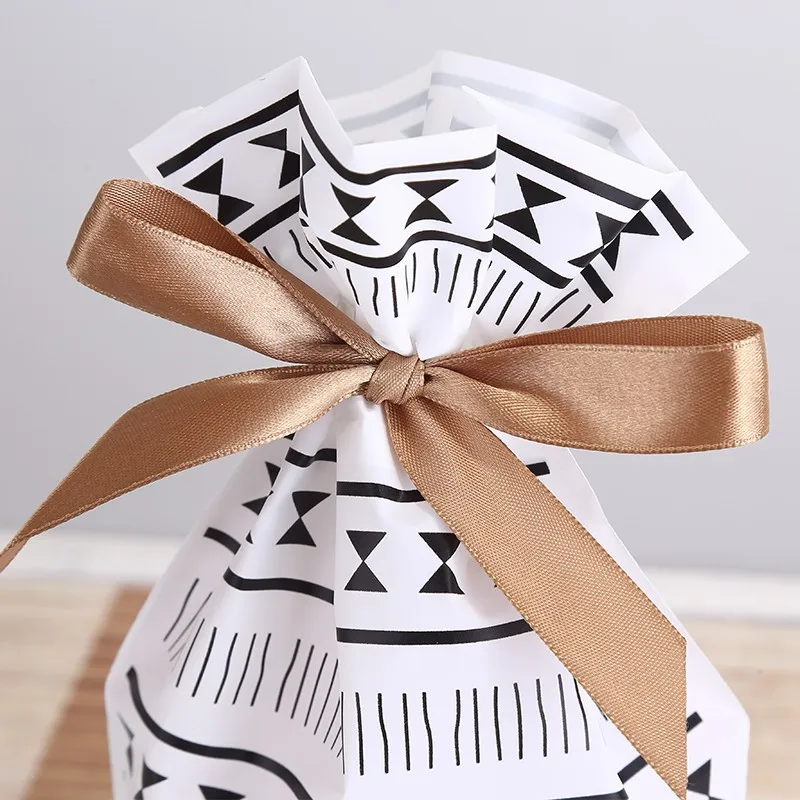 Полосатый пластиковый пакет для конфет качество еды Drawstring подарочная упаковка