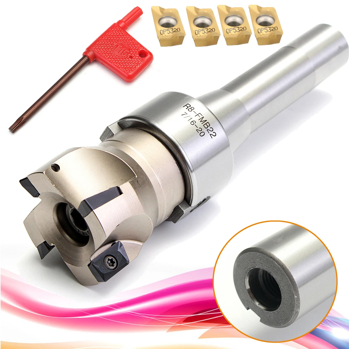 1Set 90 Degree R8 FMB22 Straight Shank Arbor+Face End Mill Cutter+4pcs