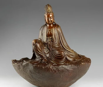 

China Tibet Kwan-yin Guanyin Bodhisattva Buddha Goddess Bronze Statue
