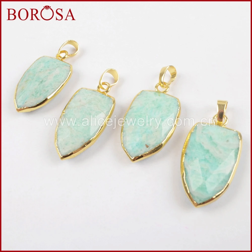 

BOROSA 5/10PCS Shield Shape Natural Amazon Stone Gold Pendant Beads, Fashion Gems Drusy Pendant for Necklace Jewelry WX881