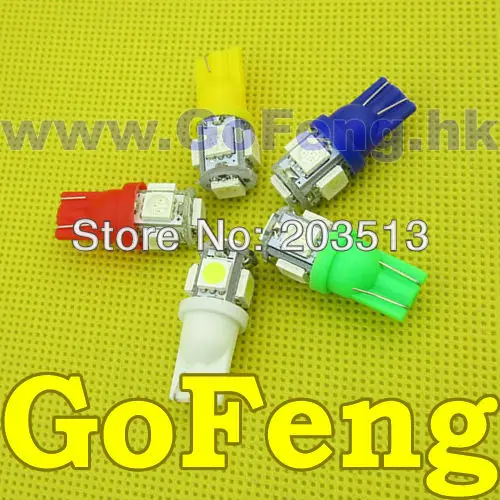 300 шт./лот 12 В автомобильная светодиодная лампа W5W T10 5SMD Led 5050 5 SMD Светодиодная 5LED