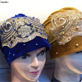 

Pretty Style Women Beading Headband India Hat Muslim Ruffle Hair Hats Bandanas Head Wrap Headwear Cap NEW FASHION 12pcs/pack