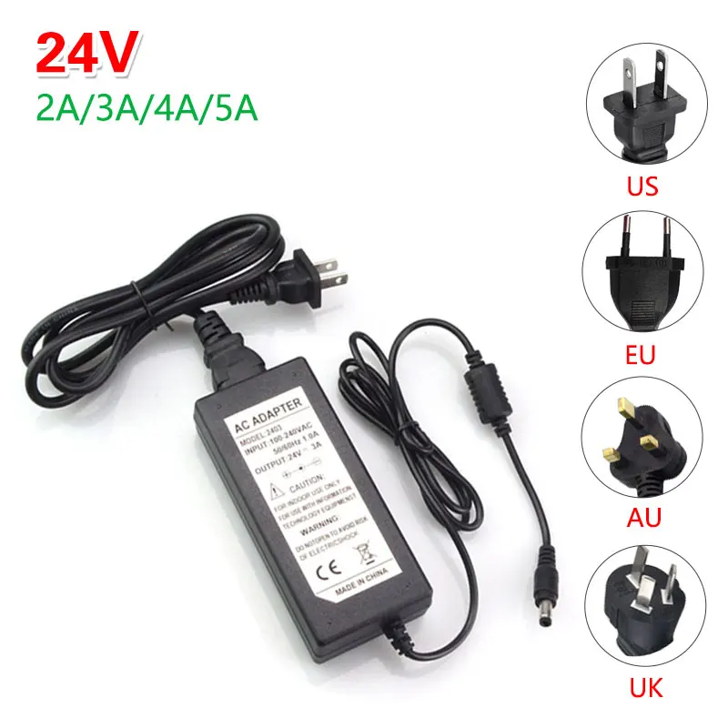 

24V LED Driver Power Supply Adapter 24 V 2A 3A 4A 5A 110V 220V AC to 24 volt DC for LED Strip EU US UK AU Lighting Transformer