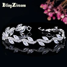 Beaqueen модные листье Форма большой Маркиза Камень CZ браслет со стразами-подвесками браслет Для женщин Свадебные украшения для вечерние B107