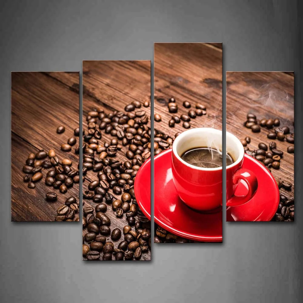 

Framed Wall Art Pictures Brown Coffee Cup Canvas Print Food Modern Posters With Wooden Frames For Home Living Room Decor