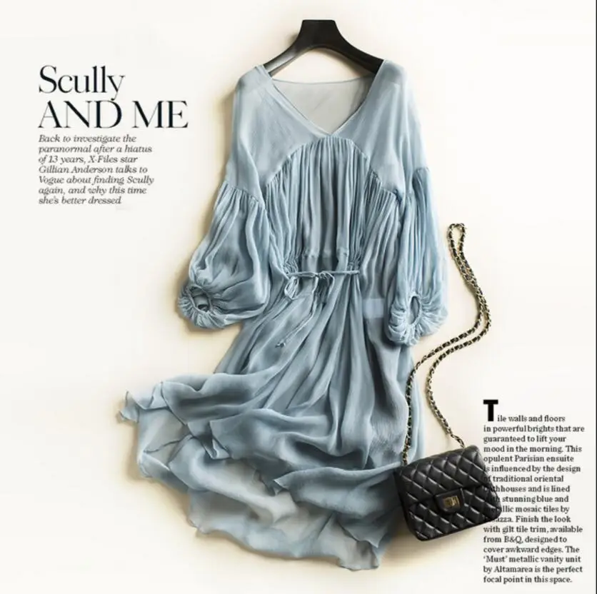 blue silk beach dress