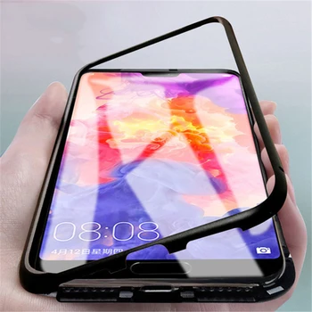 

10pcs Magnet Adsorption Tempered Glass Back Metal Case For Huawei P30 P20 Mate 20 Pro Lite 20X Nova 4 3i Y9 Y6 Pro 2019 Cover