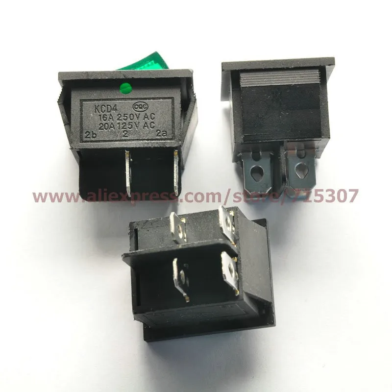 KCD4-201 green on-off 4pins with light 16A 250V(1)