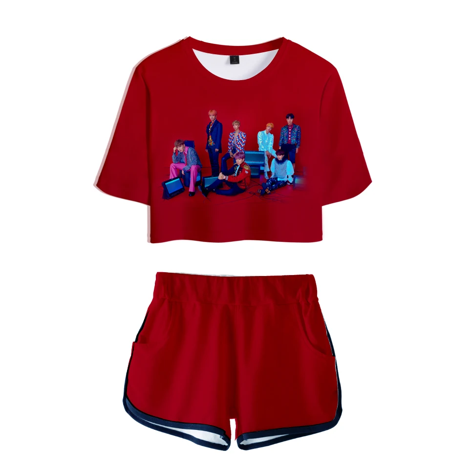 

KPOP 2018 hot fashion women's fashion new fashion KPOP membership print,3D hip hop casual open-belly women's sport set