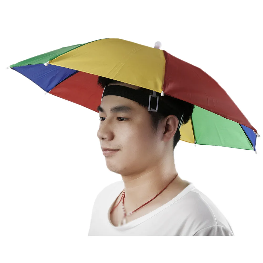 Headwear Rainbow Umbrella Hat Cap Beach Sun Rain Fishing Camping Hunting LOT NG 