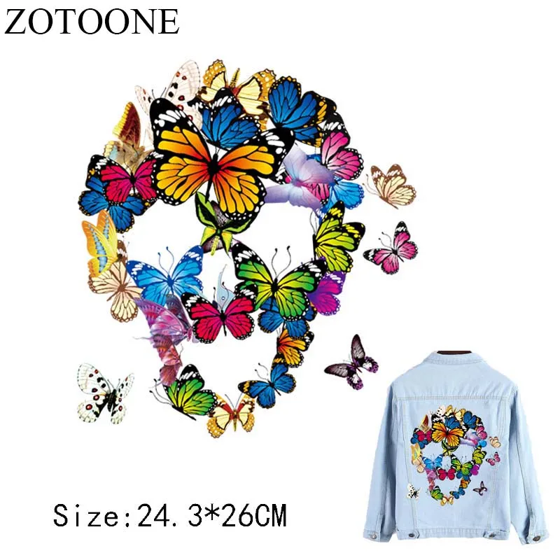 

Prajna Big Cool Butterfly Patch Skull Heat Transfer Back Patch West Coast Style Iron On Patches Clothes Jacket DIY Decoration D1
