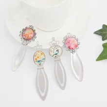 Glass cabochon bookmarks for book Cute cartoon bird flowers Pattern Design bookmark Stationery office school supplies OL016