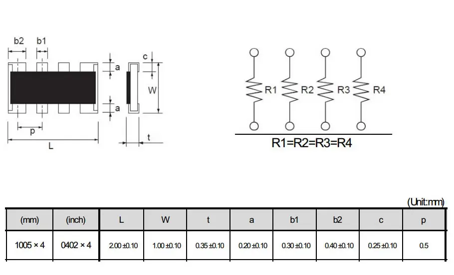 MCIGICM 200 шт. SMD exclusion 0402 массив 8P4R 2*4P сетевая резисторная матрица 0 Ом~ 910 Ом, 1K Ом~ 910K Ом