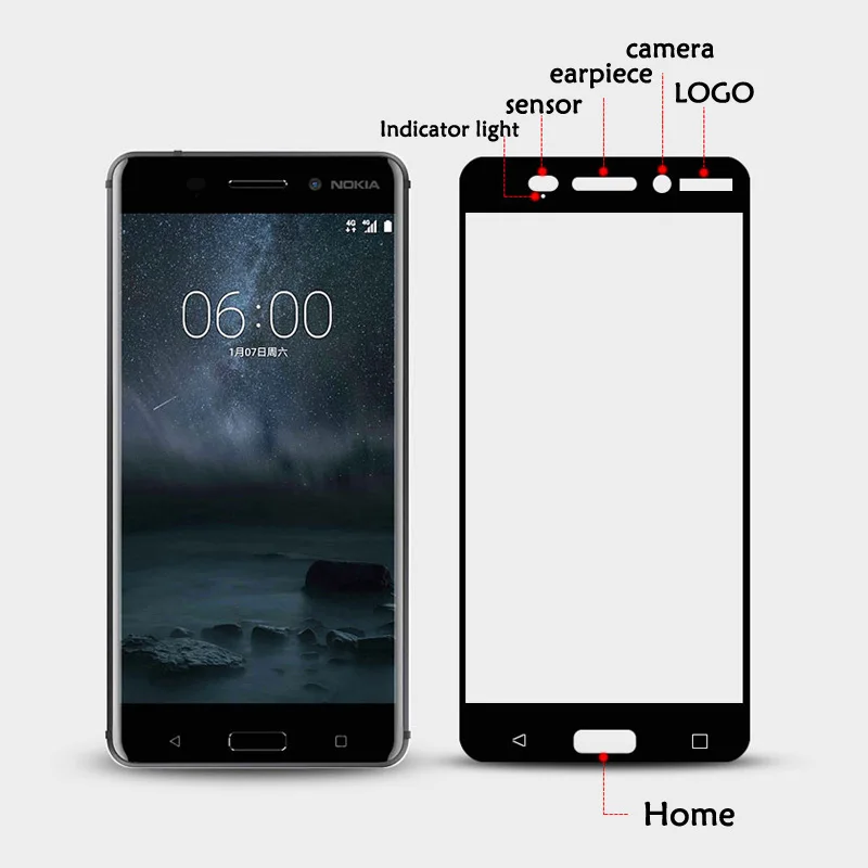 Полное покрытие закаленное стекло для Nokia 6 5 3 8 7 2 Nokia6 X5 1 X6 Взрывозащищенная защита