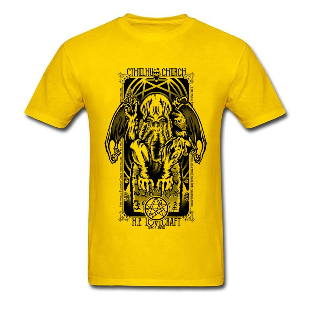 Cthulhus Church O Neck T-Shirt Autumn Tops Shirts Short Sleeve Coupons Cotton Europe Tops Shirt Design Men Top Quality Cthulhus Church yellow