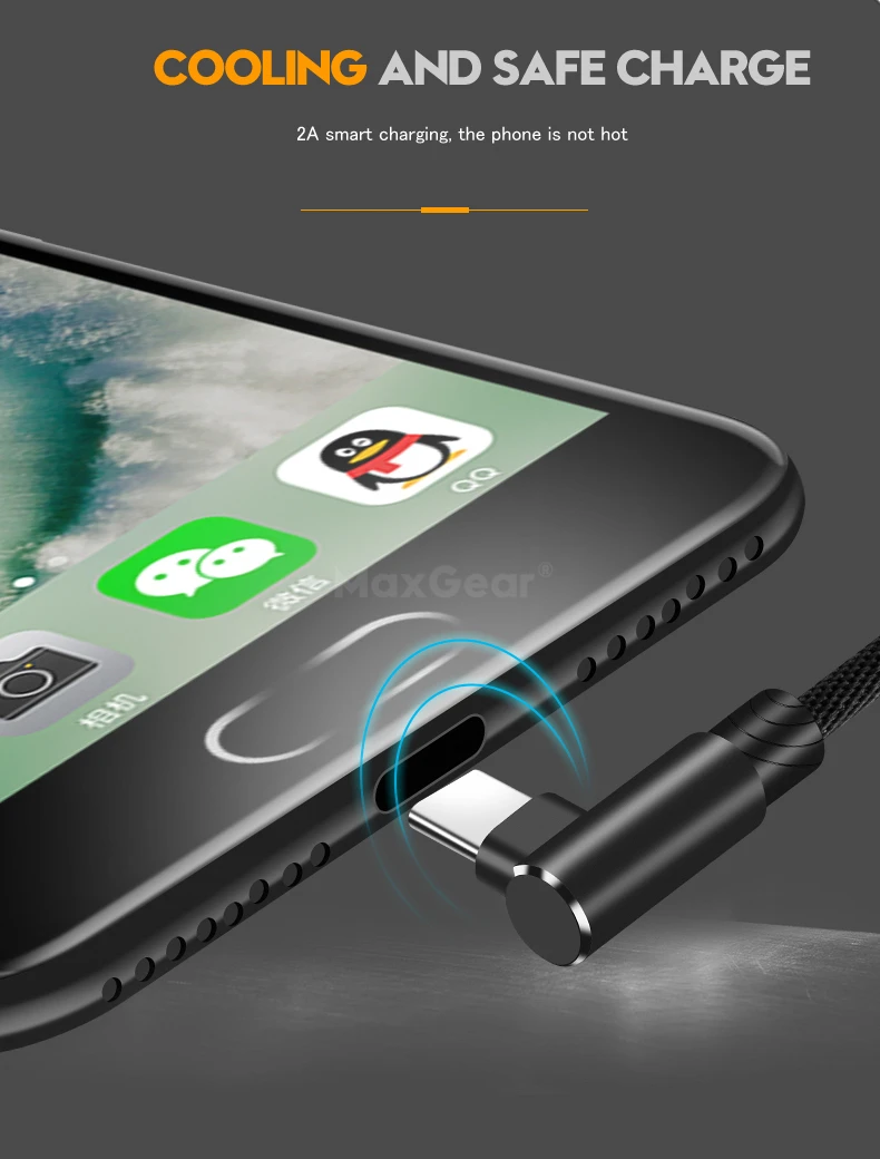 MaxGear type-C 90 градусов 1 м 2 м 3 м Быстрая зарядка USB кабель l-образный шнур для передачи данных зарядное устройство для samsung S9 Plus Xiaomi huawei P10 P9