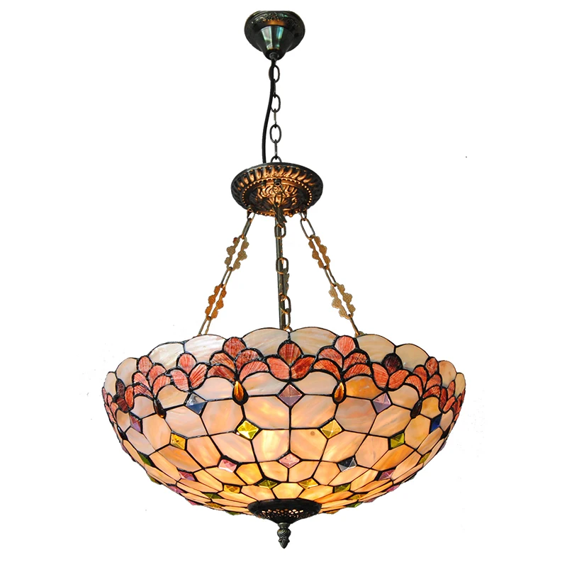 

Modern Tiffany Style 5 Lights Inverted Pendant Lamp Vintage Baroque Stained Glass Suspension Light Fixture For Dining Room PL762