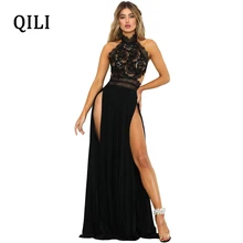 QILI Black Red Lace Long Maxi Dress Women Backless Split Sexy Party Club Dresses Elegant Ladies Back Cross Dress Female Robe QILI Black Red Lace Long Maxi Dress Women Backless Split Sexy Party Club Dresses Elegant Ladies Back Cross Dress Female Robe