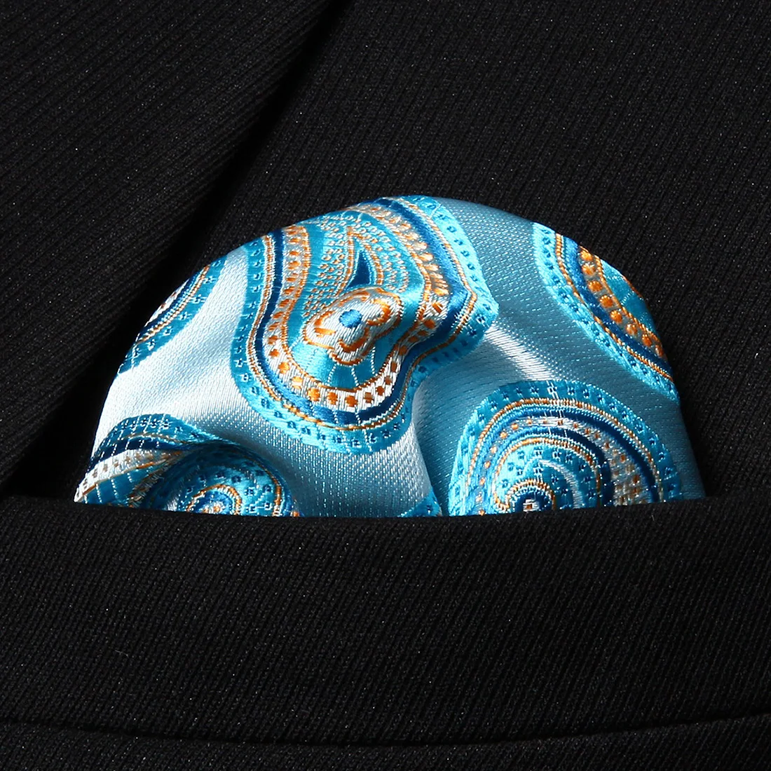 HP705Q Aqua Orange Paisley Men 100 Silk Party Handkerchief Pocket