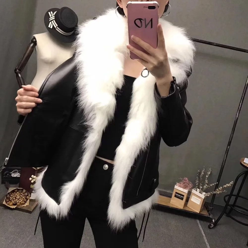 

SQXR FUR real fur leather coat women and genuine fox fur leather jacket women natural fox fur