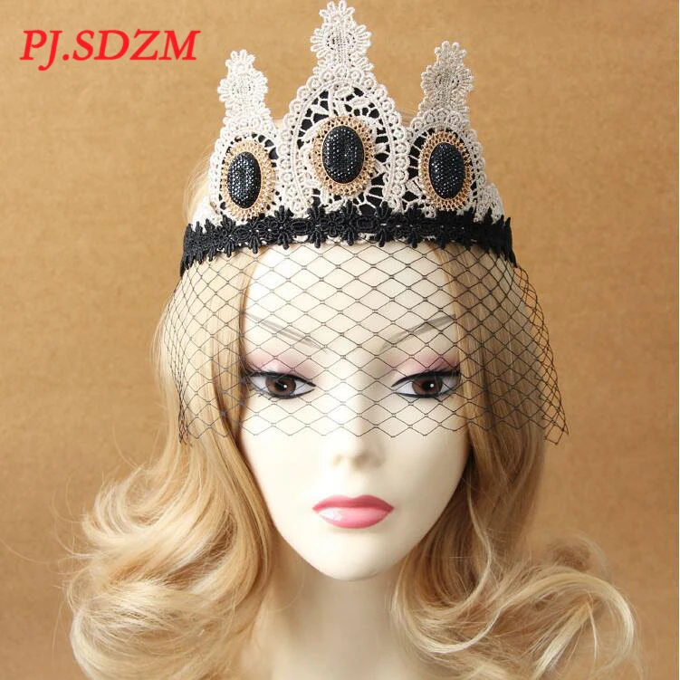 Pаспродажа PJ. SDZM Европа Мода Королевский Винтаж Gem кружева марли аксессуаров для волос девушка ночной клуб маска для волос группа женский официальная В...
