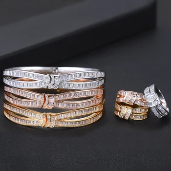 

GODKI Luxury Eternity Bangle Ring Set Fashion Jewelry Sets For Women Wedding Engagement brincos para as mulheres 2019