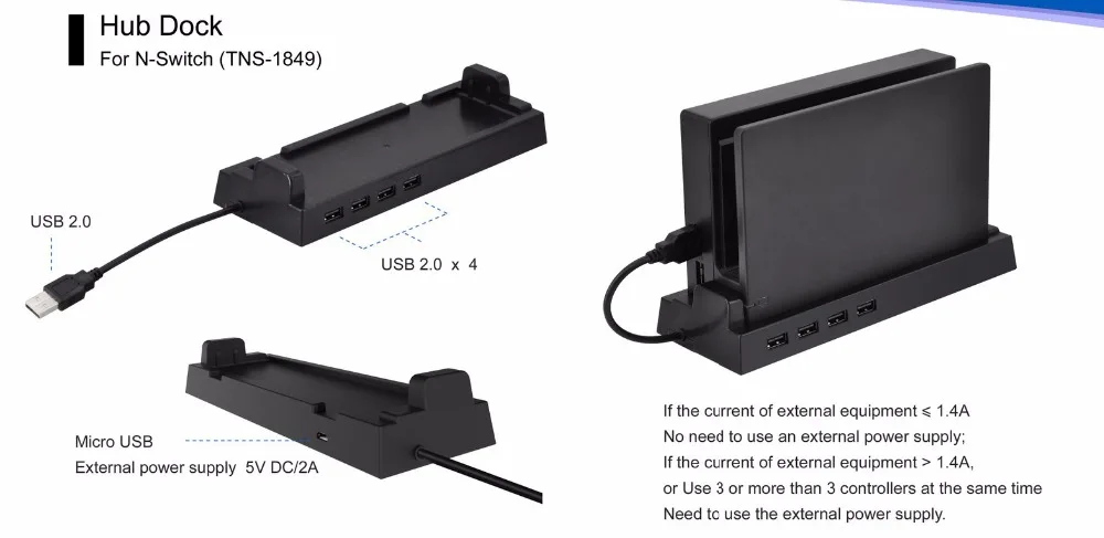 Игровой аксессуар DC5V/2A USB2.0 концентратор внешний 4 USB Порты и разъёмы стенд с Micro USB Порты и разъёмы порт питания для Nintendo Switch NX NS док-станция