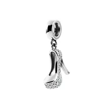 Se adapta a Pandora Pulsera de La Joyería 100% de Plata de ley 925 Perlas Zapatos de Tacón Alto de Cristal Cuelga Los Encantos de la CZ Clara Original