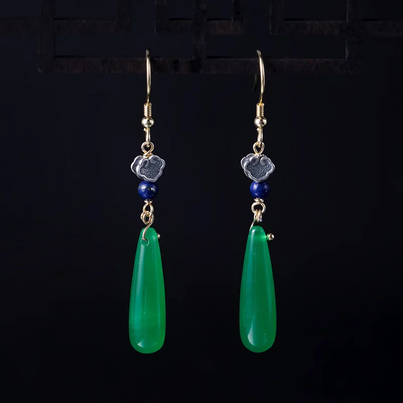 lucky cloud water drop dangle earring S925 silver earring woman jewelry Chinese style Ethnic jewelry vintage earrings for woman
