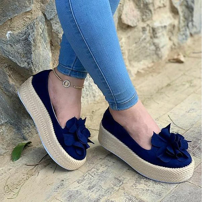 Г., женская обувь кожаная обувь без шнуровки повседневная обувь женские весенние кроссовки на платформе замшевые женские лоферы на плоской подошве с цветочным рисунком, большие размеры - Цвет: blue