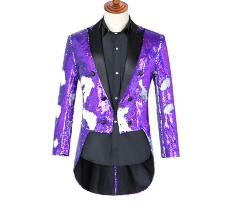 pureple and white XS-6XL новая мужская одежда мода Bigbang волшебник двойной переменный цвет вспышка смокинг с блестками костюм певица плюс размер костюмы - Цвет: pureple and white