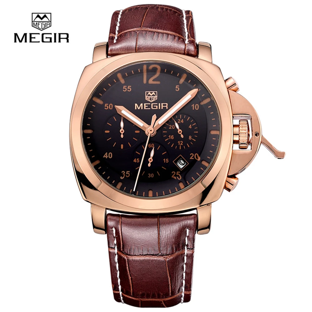 

Mens Watches Top Brand Luxury MEGIR Men Military Sports Luminous Wristwatches Chronograph Leather Quartz Watch relogio masculino