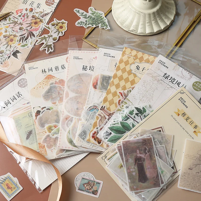 

40 pcs/pack Vintage Collection Bullet Journal Decorative Washi Stickers Scrapbooking Stick Label Diary Stationery Album Stickers
