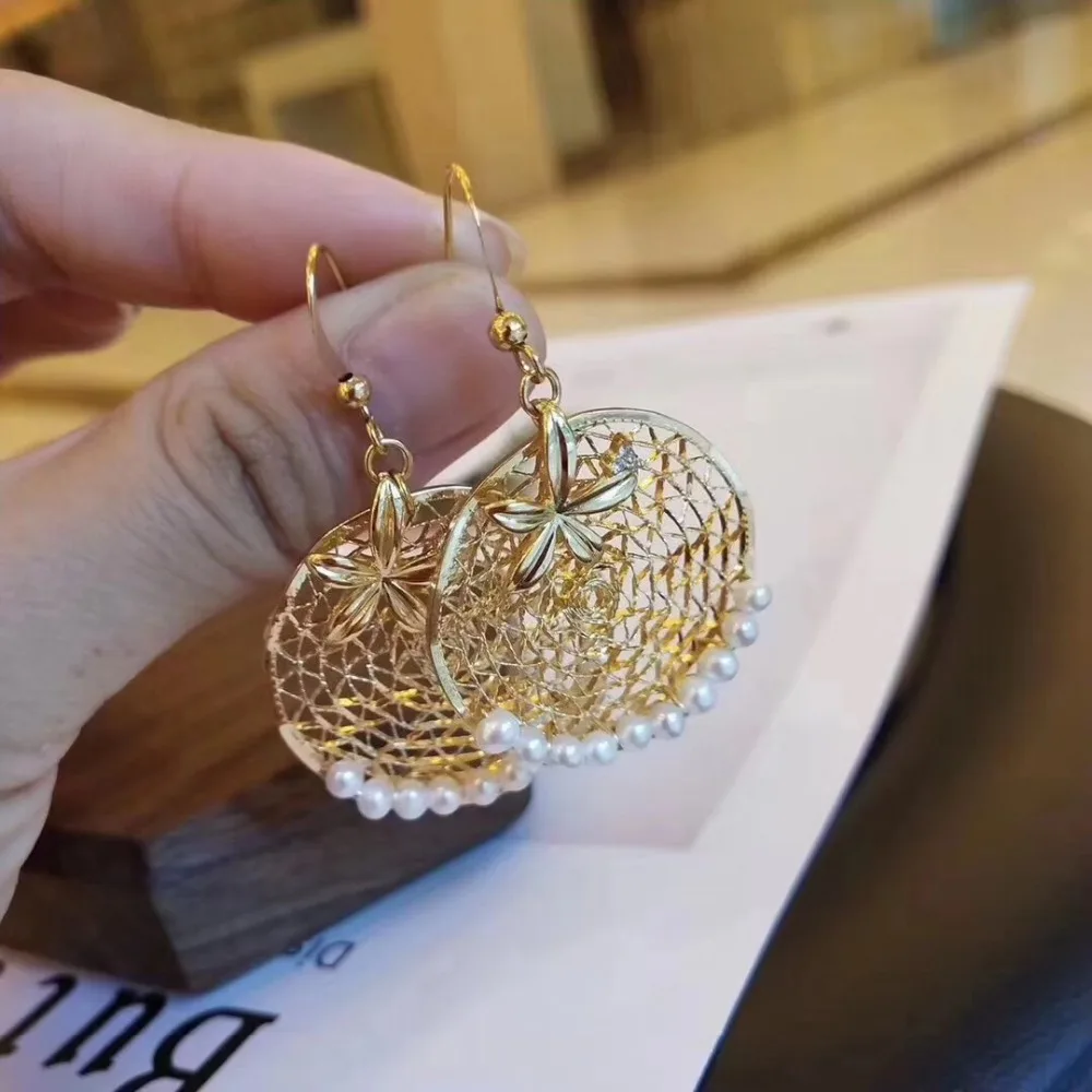 

New Personality Hand-Woven Design Gold-Filled High Quality Natural Freshwater Pearl Earrings For Women Drop Earrings Boucle