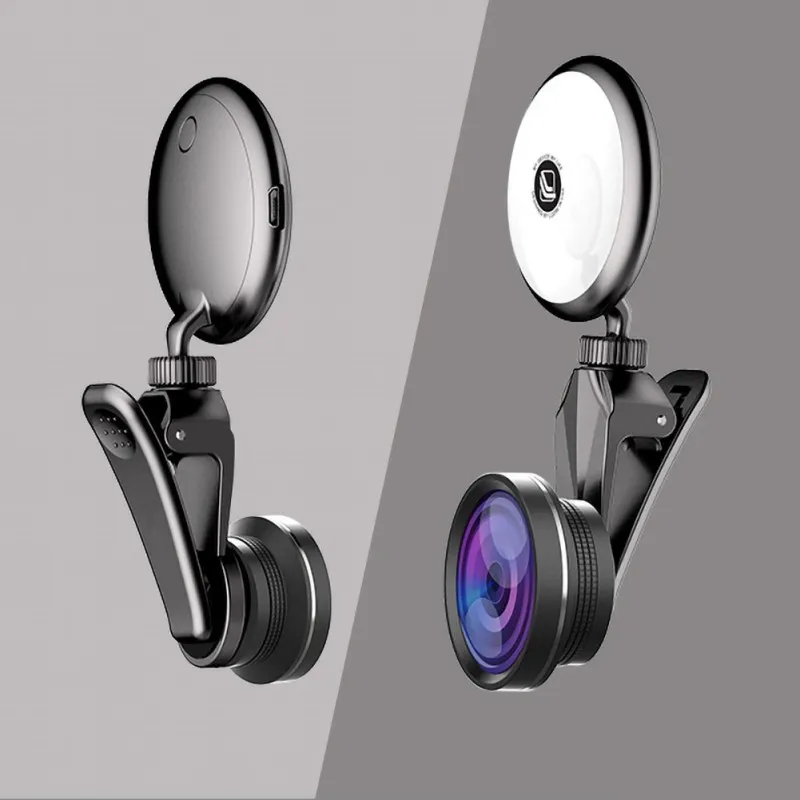 

Hot selling3 in 1 Phone Wide Angle Macro Lens LED Selife Light with Travel Case for iPhone Xs Max X Samsung S8 S9 Huawei P20 Pro