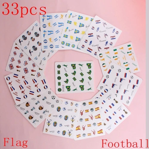 

33pcs Football Flag Nail Art Water Sticker Transfers Decals Fingernails DIY Decoration Accesories