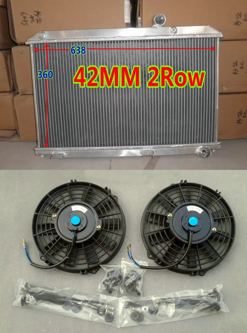 2Row 42mm Racing Aluminum Radiator & 2*FANS For Mazda RX 8 RX8 SE17 1