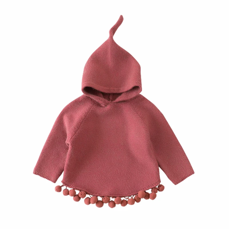 

New Children Hooded Girls Knitted Sweater winter Autumn baby Cotton solid Knitwear Sweater all match Kids Clothing