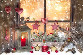 

VinylBDS Digital Printing Christmas Studio Backgrounds Windows Red Beads Snow Floor Backdrop No Wrinkles For Baby Photography