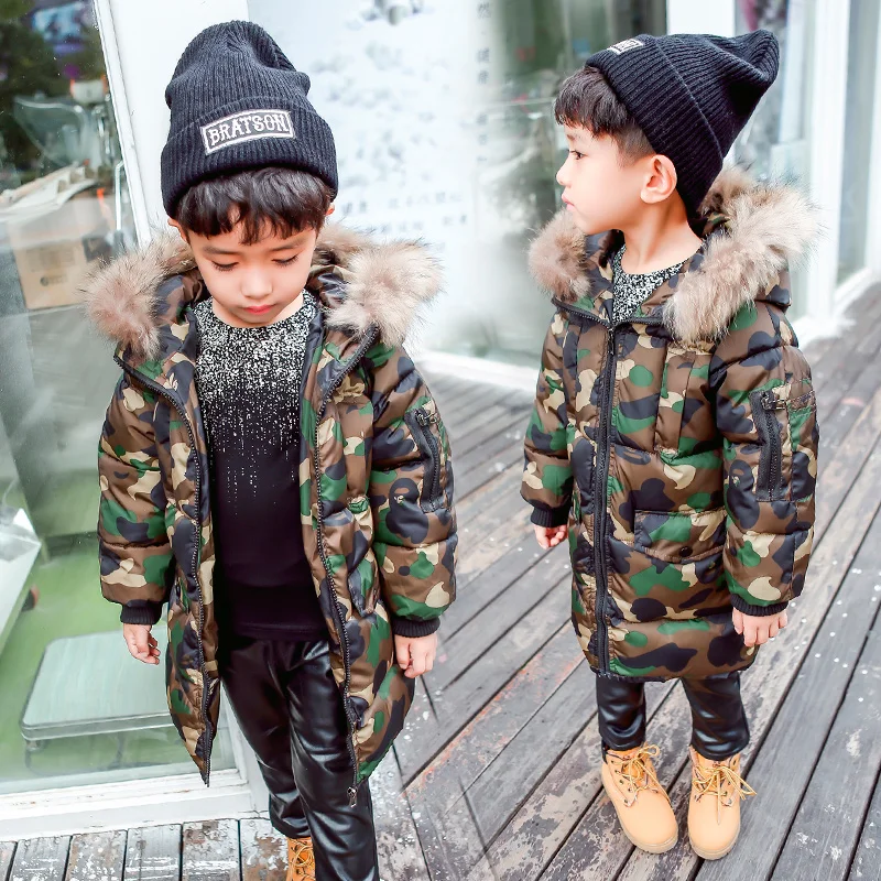 CROAL CHERIE 80-130cm Real Fur Hooded Winter Children Jacket For Teenage Boys Camouflage Winter Coat Windproof Thicken Outerwear (10)