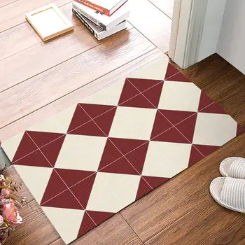 

Modern Contemporary Wine Red Geometric Decorative Print Door Mats Kitchen Floor Bath Entrance Rug Mat Absorbent Indoor Bathroom