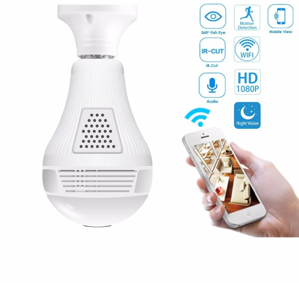 Kruiqi 360 градусов панорамная Wi Fi ip камера HD 960P Светодиодная лампа домашняя для