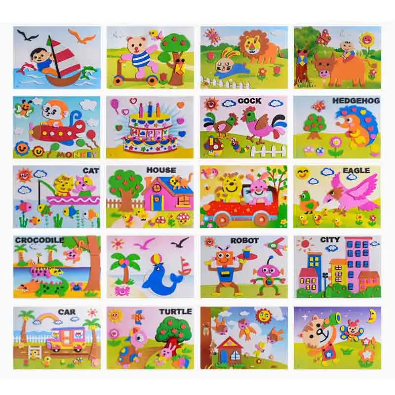 

Handmade 3D Children Puzzle DIY Foam Mosaic Stickers Art EVA Cartoon Crystal 3D Sticker Creative Educational Toys For Kids
