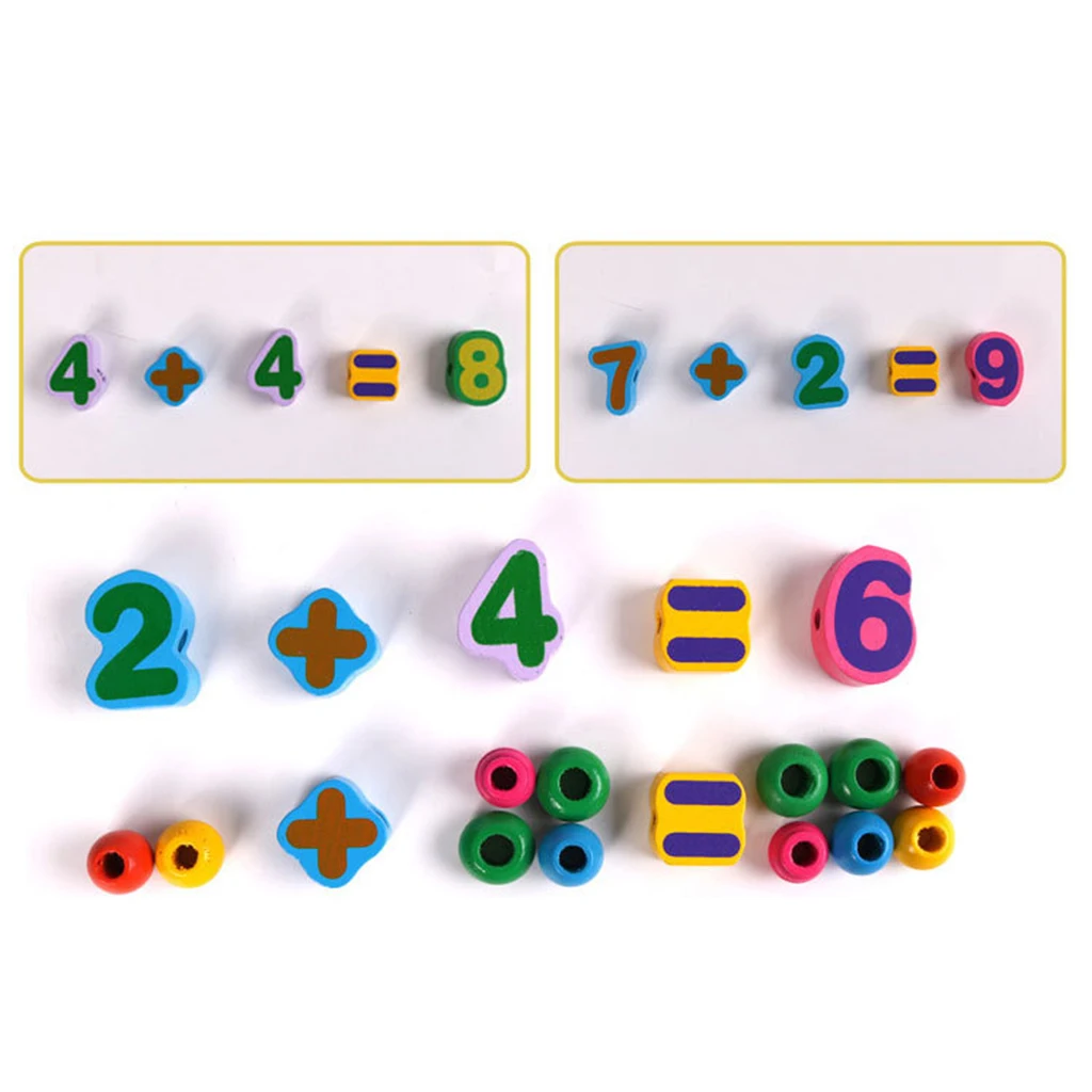 Kids Wooden Montessori Toy - Stringing Numbers Beads(80pcs), Math Learning Toy