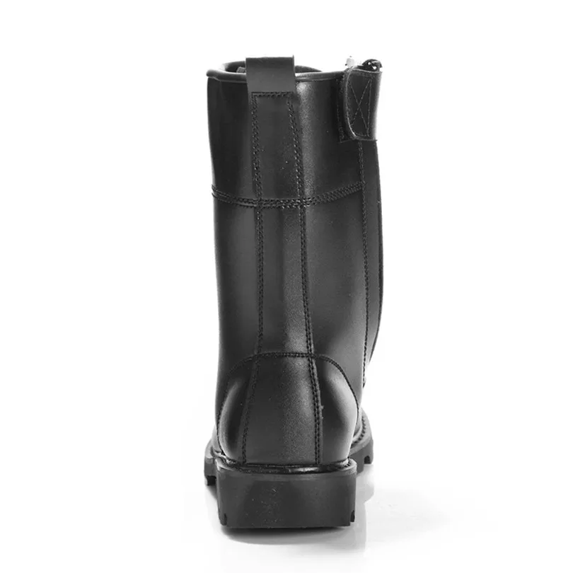 LIN KING Men Black Safety Steel Toe Work Boots Punk Lace Up Man Motorcycle Boots Outdoor High Top Army Combat Shoese For Male
