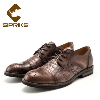 

SIPRIKS Luxury Men Boss Business Casual Shoe Cow Leather Black Brown Classic Vintage Designer Male Social Lace Up Shoes European