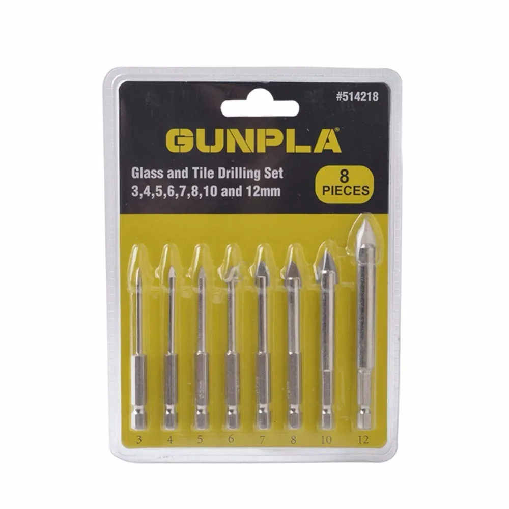 

8 Pieces YG6X Alloy Steel Glass and Tile Drill Bits Set 3-12 mm Glass Ceramic Tile Cutter Power Tools Drill Set,1/4" Hex Shank